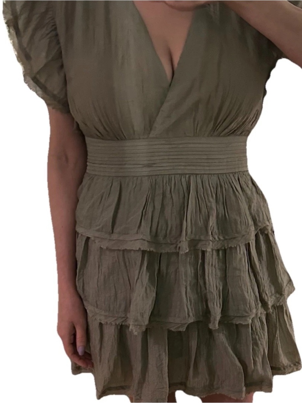 Olivaceous Olive Tiered Ruffle Mini Dress
